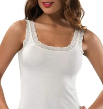 Wome's  Sleeveless Ribbed Cotton Tank Top Camisole with Lovely Lace Trim Soft