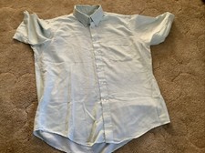 Manhattan 16 1/2 Blue Collared Button Up Short Sleeve Shirt