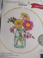 Dimensions Cross Stitch Kit - Flower Mason Jar Kit , Hoop,  72-75344 Sampler