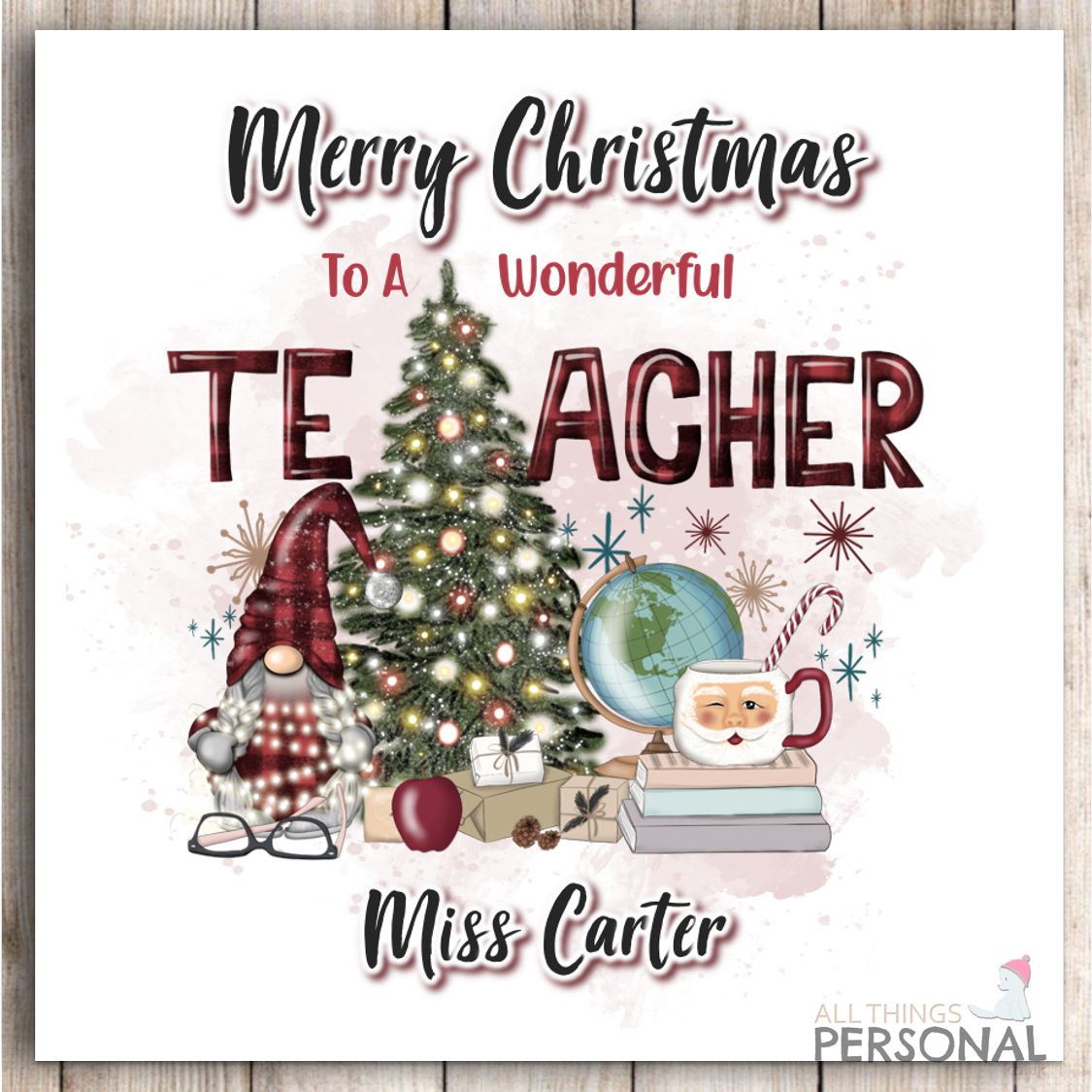 Personalised Teacher Christmas Card for Teachers Thank You Cards For School