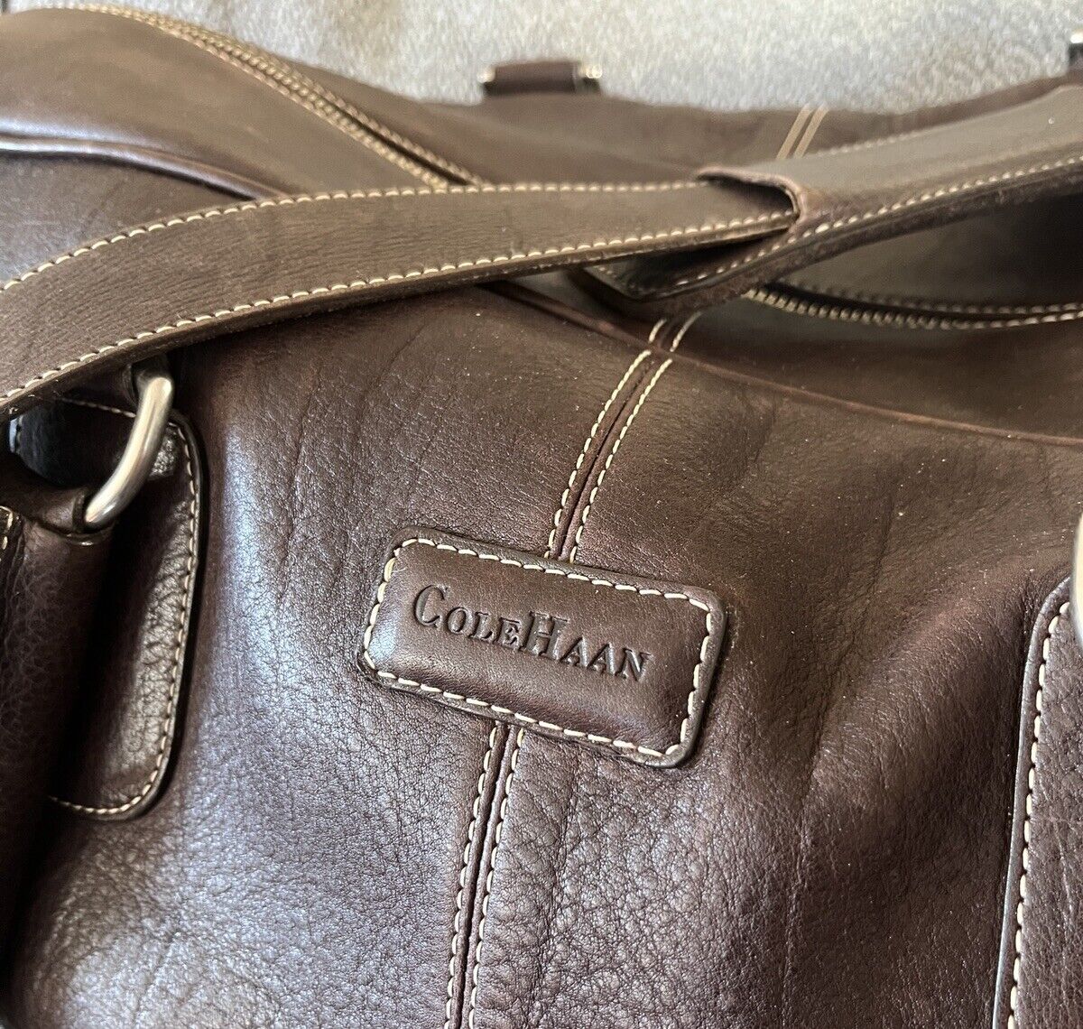 Cole Haan Large Brown Pebbled Leather Duffle Bag - image 2