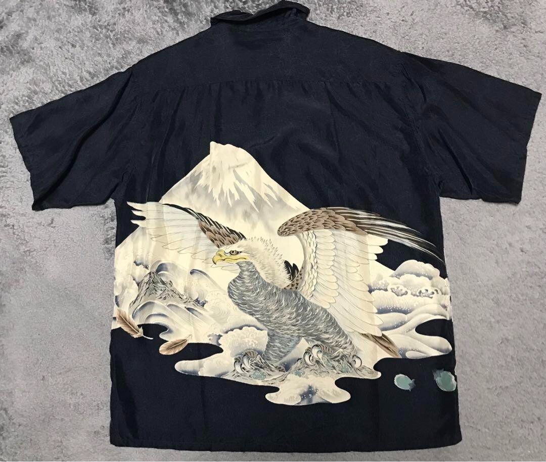 SUN SURF SS32292 Hawaiian Aloha Shirt silk navy blue Size M