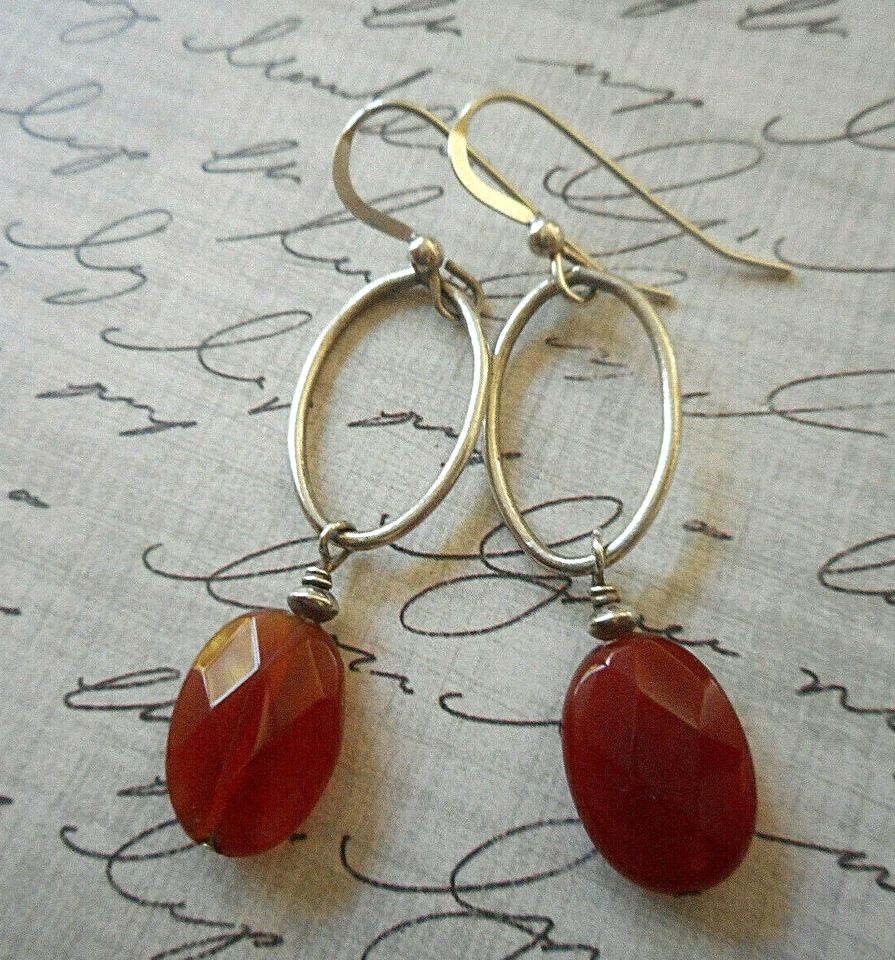 Pendientes colgantes de cornalina facetada de plata de ley RE1817B Foto 3 de 4