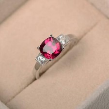 1.3ct Simulated Ruby Engagement Ring Round Accent Trilogy White Gold Plated