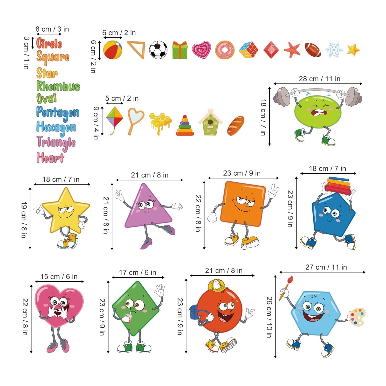 wondever Colorful Shapes Wall Stickers Educational Learning Geometry ...