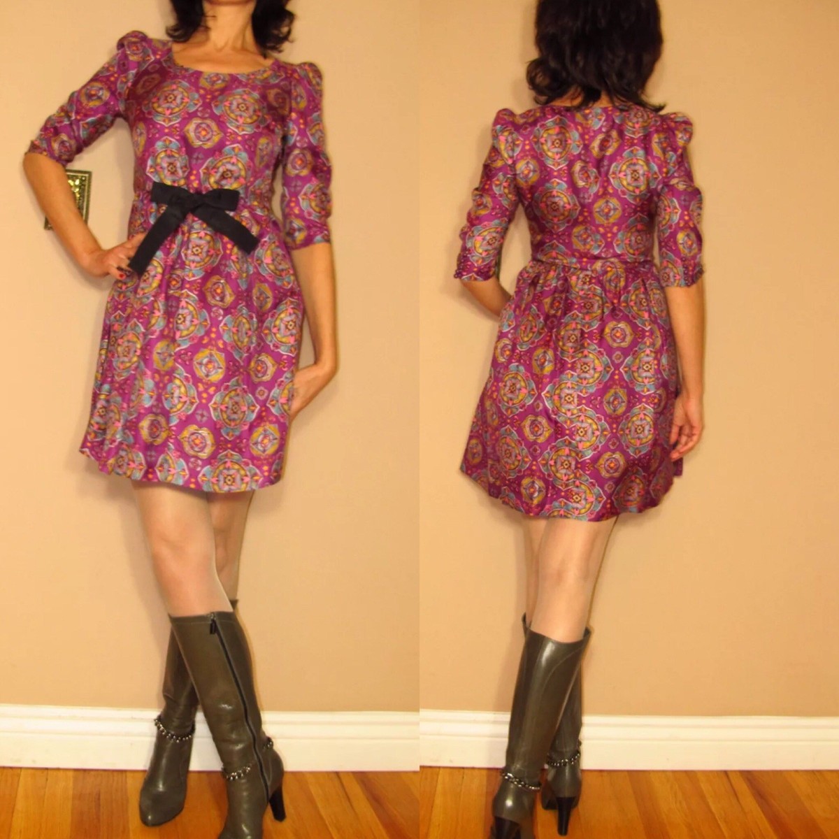 chloe purple babydoll dress Mini cape dress in washed silk satin & lace