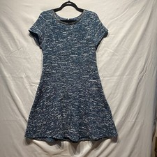 TALBOTS Knit Tweed Dress Sz 14 Fit & Flare Teal Black White Career A Line Preppy