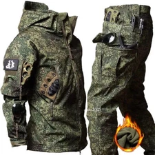 New Waterproof Set for Men's Winter Hooded Jacket Pants 2 Piece Set Camo Trouser