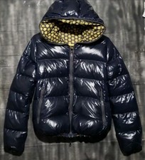 Duvetica Reversible Down Hooded Full Zip Jacket Coat Blue Navy/yellow Size 44 