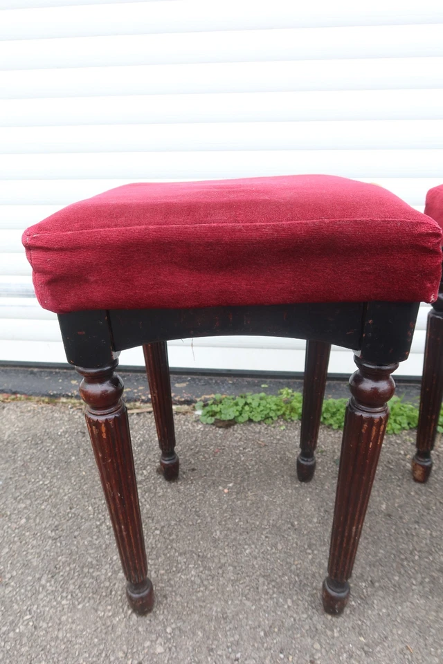 Pair of Two Vintage Pub Stools Red Square Upholstered Top Wooden Mahogany? Legs - Image 4 of 4