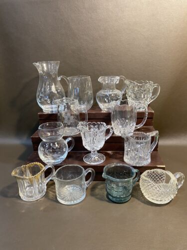 Grouping Of 13 Glass And Crystal Pitchers Or Creamers Clear Glass - 第 1/6 張圖片