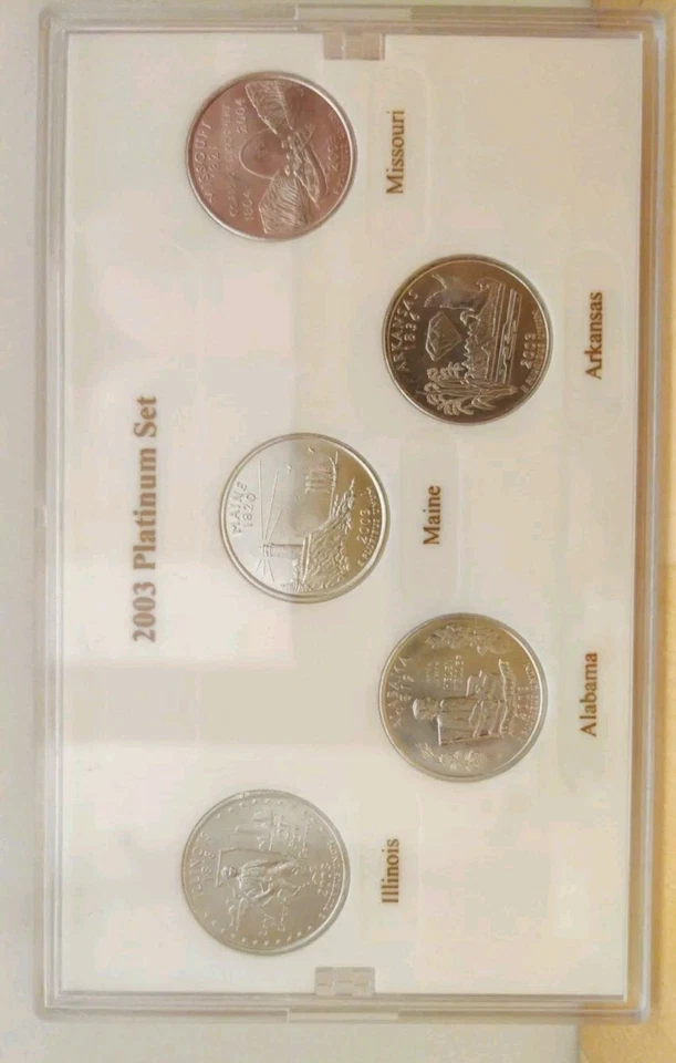 2003 P Mint Platinum Edition 5 PC State Quarters Set IL,AL,ME,M0, AR-C.O.A. - Image 4 of 4
