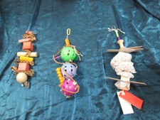 3 Hanging Bird toys for medium birds. All bird safe materials.