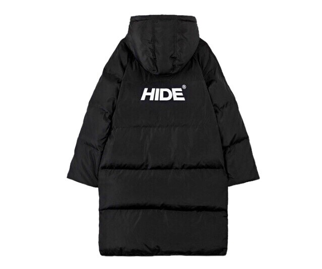 MIXXMIX HIDE Printed Back Padded Zip-Front Hooded Coat K-pop Black