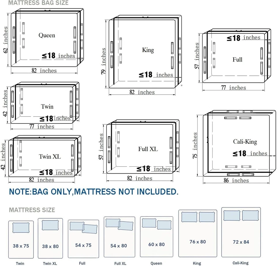 Bolsa Colchon Para Mover Resistente Agua Protector Cama Almacenamiento Queen NUEVO Foto 3 de 4