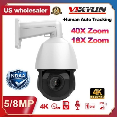 Vikylin 360° 4K 8MP 5MP 40X 18X PTZ IP Camera POE Mic Auto Tracking Outdoor CCTV