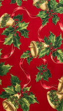 VIP CRANSTON - CHRISTMAS VILLAGE - BELLS ON RED COTTON 2004 - 1 7/8 YARD