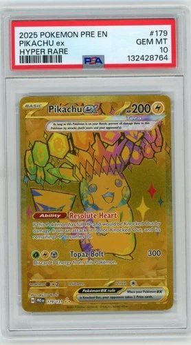 PSA 10 2025 POKEMON PRE EN-PRISMATIC EVOLUTIONS HYPER RARE #179 PIKACHU EX