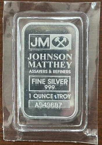 John Matthey 1 ounce 0.999 Fine Silver Bar w/ serial number