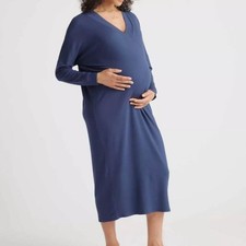 Quince Womens Large French Terry Modal Maternity Nursing Lounge Dress V Neck S