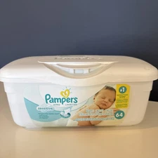 Pampers Sensitive Baby Wipes Plastic Pop Up Refillable Container 64 Count EMPTY