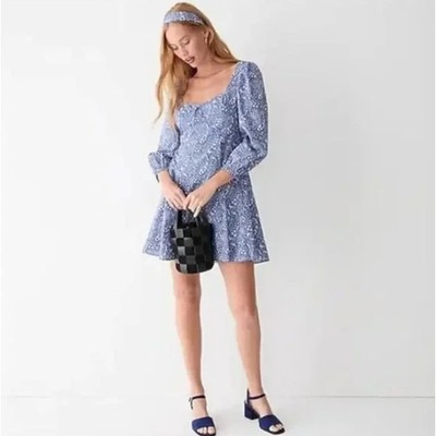J. CREW Sweetheart Long Sleeve Mini Dress Liberty Bourton Bloom Blue Sz 2 {3F40}