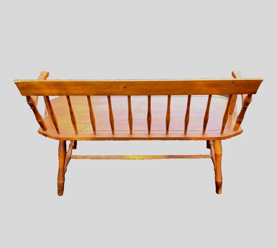 复古 20 世纪中期殖民地枫木长凳 - 两个座位入口长椅 - 罕见!! — 第 2/2 张图片