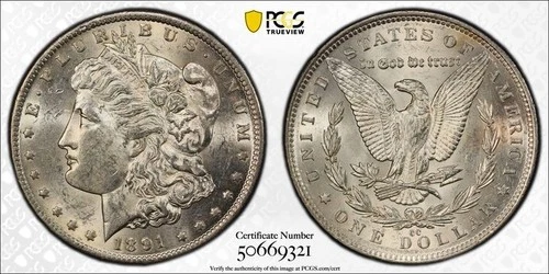 1891-CC MORGAN SILVER DOLLAR- PCGS-AU58- CARSON CITY-[Downsizing]