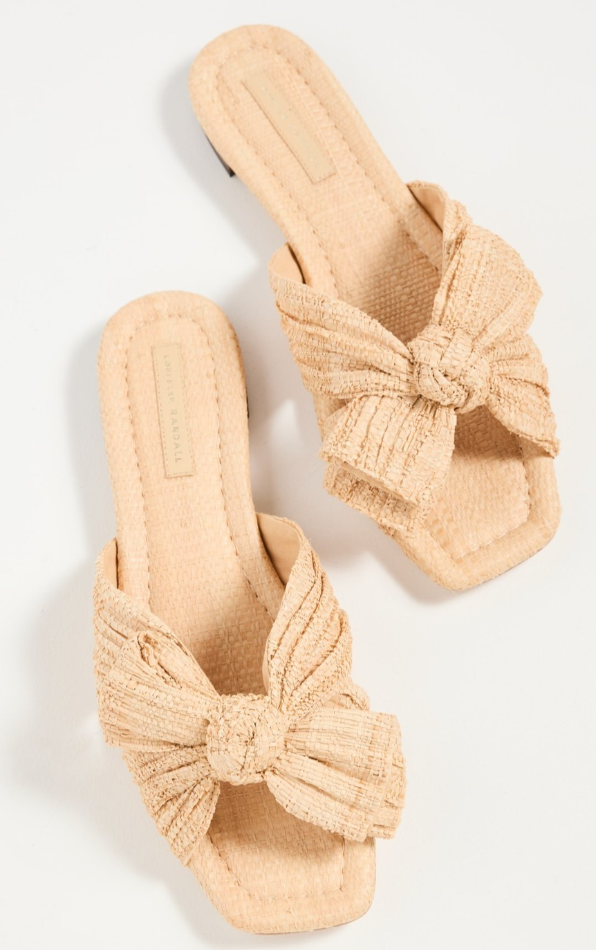 $250 NEW Loeffler Randall Daphne Natural RAFFIA Bow Slide Sandals Flats Shoes 9