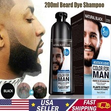 200ML Men 2 in 1 Beard Mustache Natural Hair Color Shampoo Permanent Black Dye