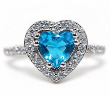 Heart 3CT Blue Topaz  Topaz 925 Sterling Silver Ring Jewelry Sz 8