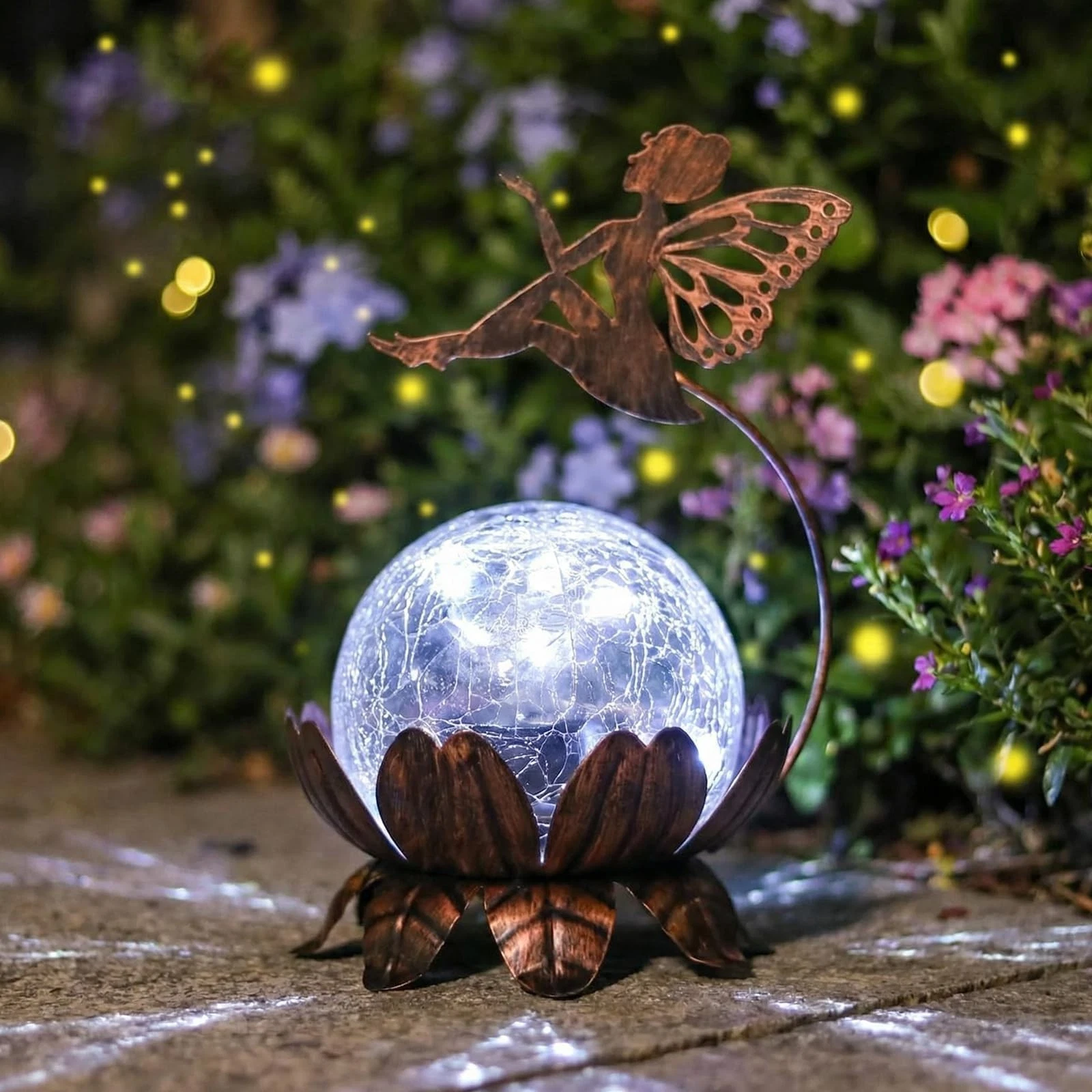 Solar Fairy Lantern Lights - Waterproof Crackle Glass LED Tabletop Decor for Gar