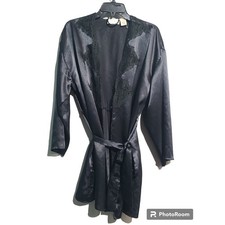 Vintage Victoria's Secret Gold Label Black Lace Trim Belted Robe Size OS