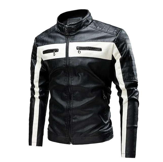 Chaqueta motera de cuero genuino para hombre