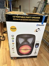 QFX PBX-61155 15" 4600W Portable Bluetooth Speaker (Bonus Stand Included)