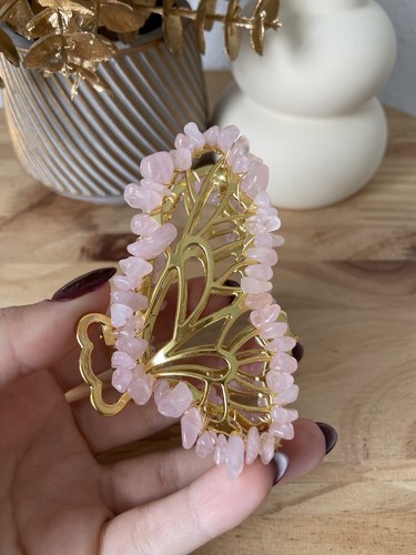 Edelstein Haarklammer in Schmetterlingsform Rosenquarz Edelstein Haarklammer in Schmetterlingsform Rosenquarz