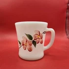 Vintage Fire King Hand Painted Peach Blossom Flower Mug Cup Anchor Hocking