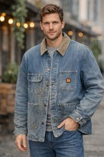 Vintage Big Ben USA Made Denim Barn Chore Coat Mens 48 Fully Lined Distressed