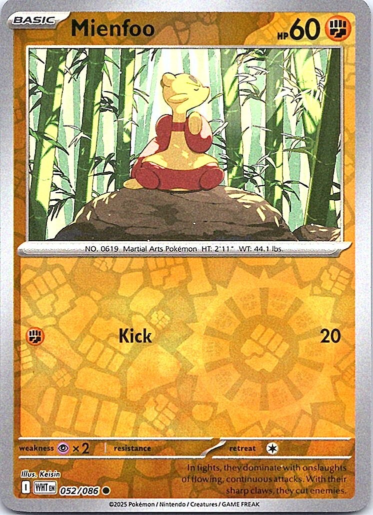 Mienfoo Common Fighting Reverse Holo SV: White Flare 052/086 NM