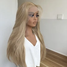 Long Straight Synthetic Hair Mixed Blonde Layered Frontal Lace Wigs Glueless