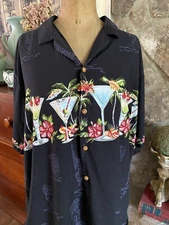 Vintage Black Paradise Found Mens Hawaiian Shirt Cocktail Drinks Tiki Hawaii 2XL