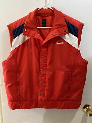 Vintage Adidas Originals Trefoil Puffer Snap Vest Jacket Men's Size L Red 