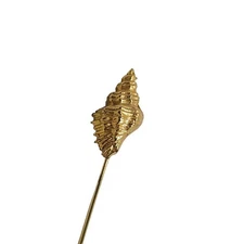 Textured Conch Shell Hat Lapel Stick Pin Gold Tone Vintage