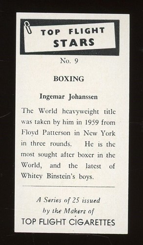 1959 Top Flight Stars Boxing #9 Ingemar Johanssen NM/MT *d2 - Picture 2 of 2