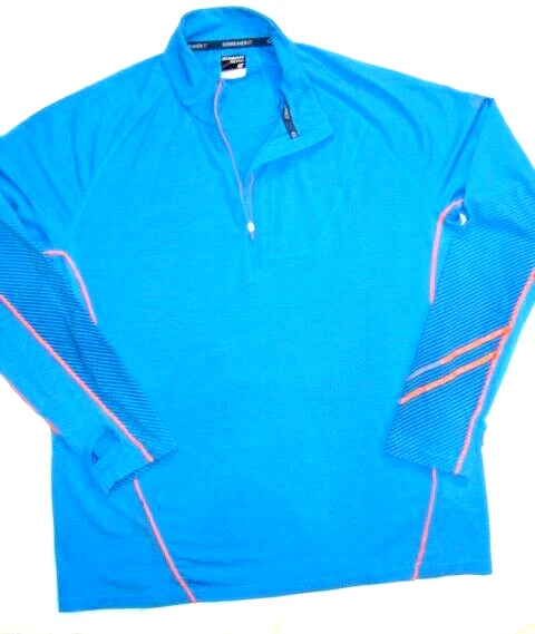 sz L Mens 100% Merino Wool ICEBREAKER GT Half-Zip turquoise ski top body warmer