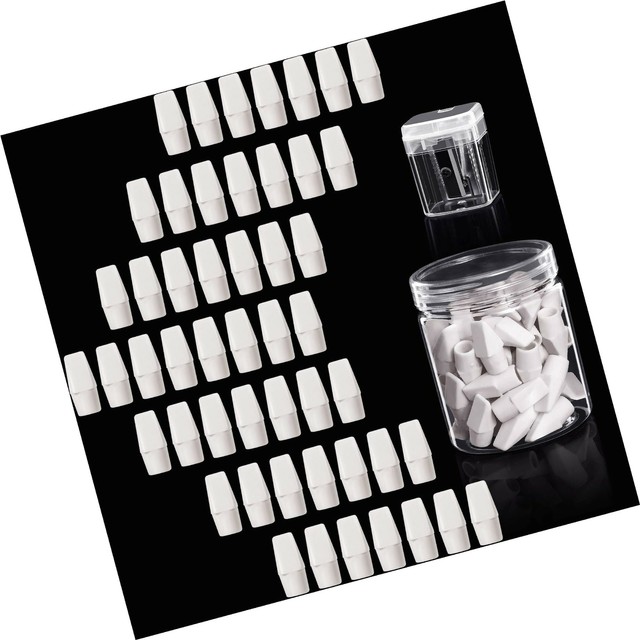 50 Pieces Pencil Top Erasers Cap Erasers and A Pencil Sharpener (White