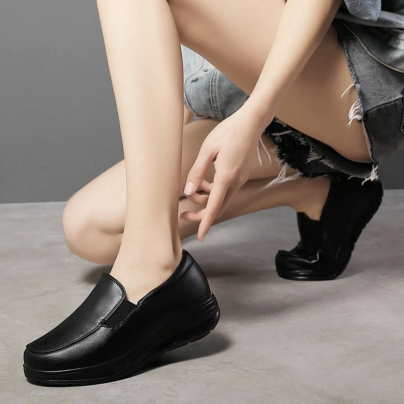 Nurse Womens Casual Pumps Loafer Work Wedge Heels Round Toe Comfy Non Slip Shoes