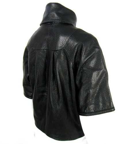 Sheri Bodell 100% Lamb Leather Short Sleeve Mock Jacket Size XS Solid Black - Picture 8 of 10