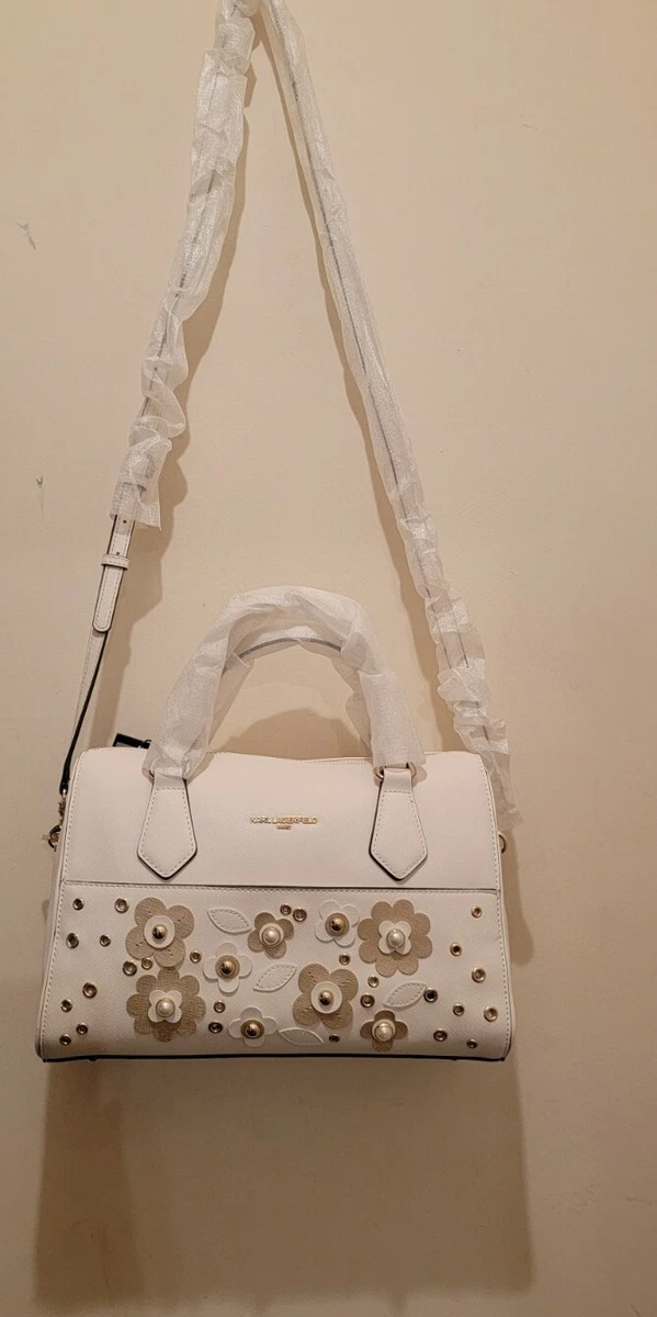 Karl Lagerfeld Paris Women s pearl floral White satchel Bag