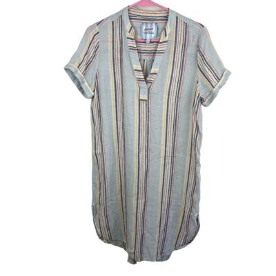 cabana mini dress in linen Slit Detail Linen Mini Dress